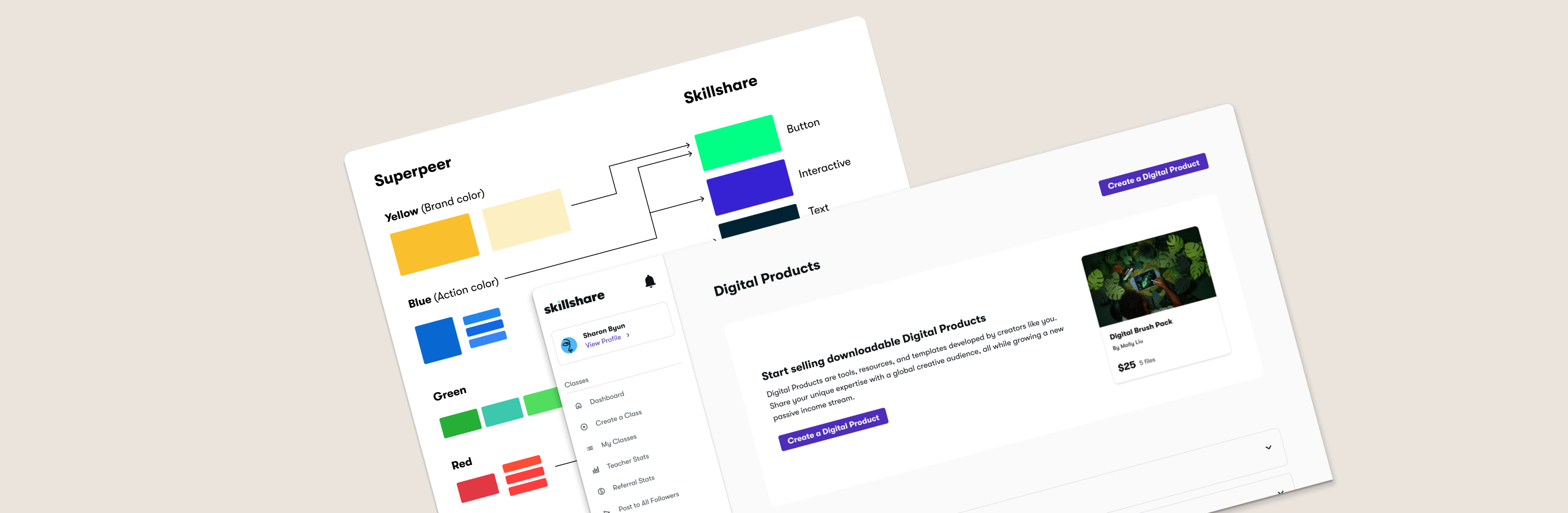 Creator Hub design system mapping Superpeer and Skillshare into one digital-products experience